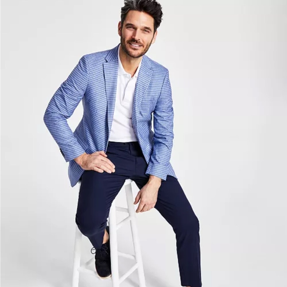 Tommy Hilfiger Men's Check Modern Fit Sport Coat Blue Size 36R NWOT